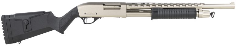 Rock Island AGM5 All Generations 12 Gauge Pump 3" 5+1 18.50" with Heat Shield, Nickel Barrel/Rec, Black Synthetic Furniture, Adj. Comb Stock