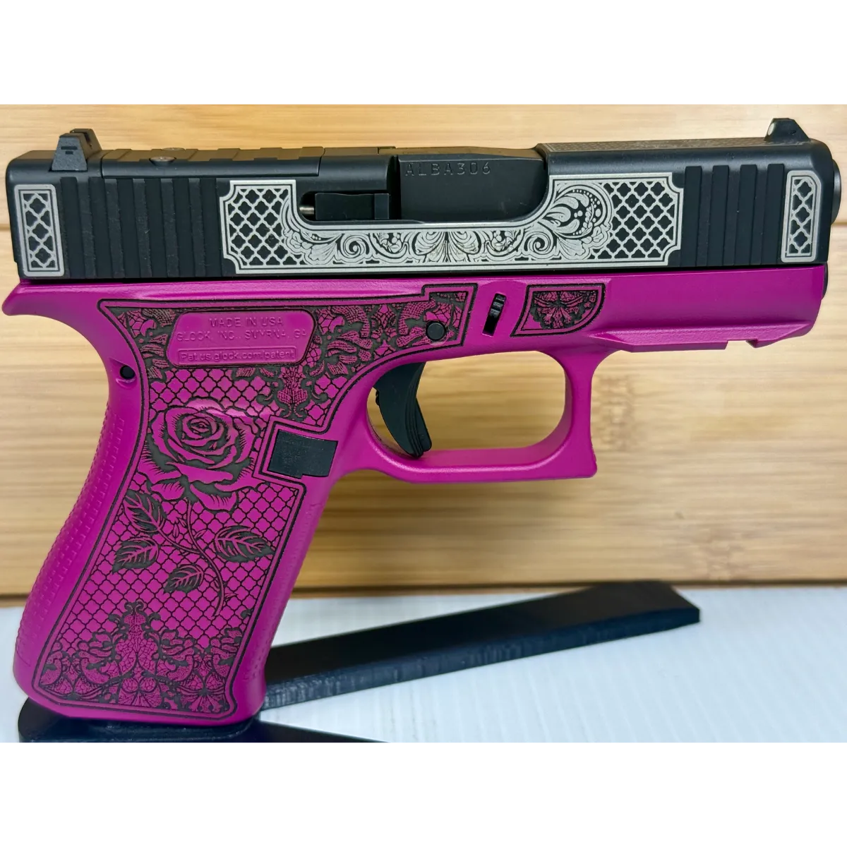 Glock 43X Glocks & Laces Black Cherry 9mm 10Rd Custom Engraved Pistol