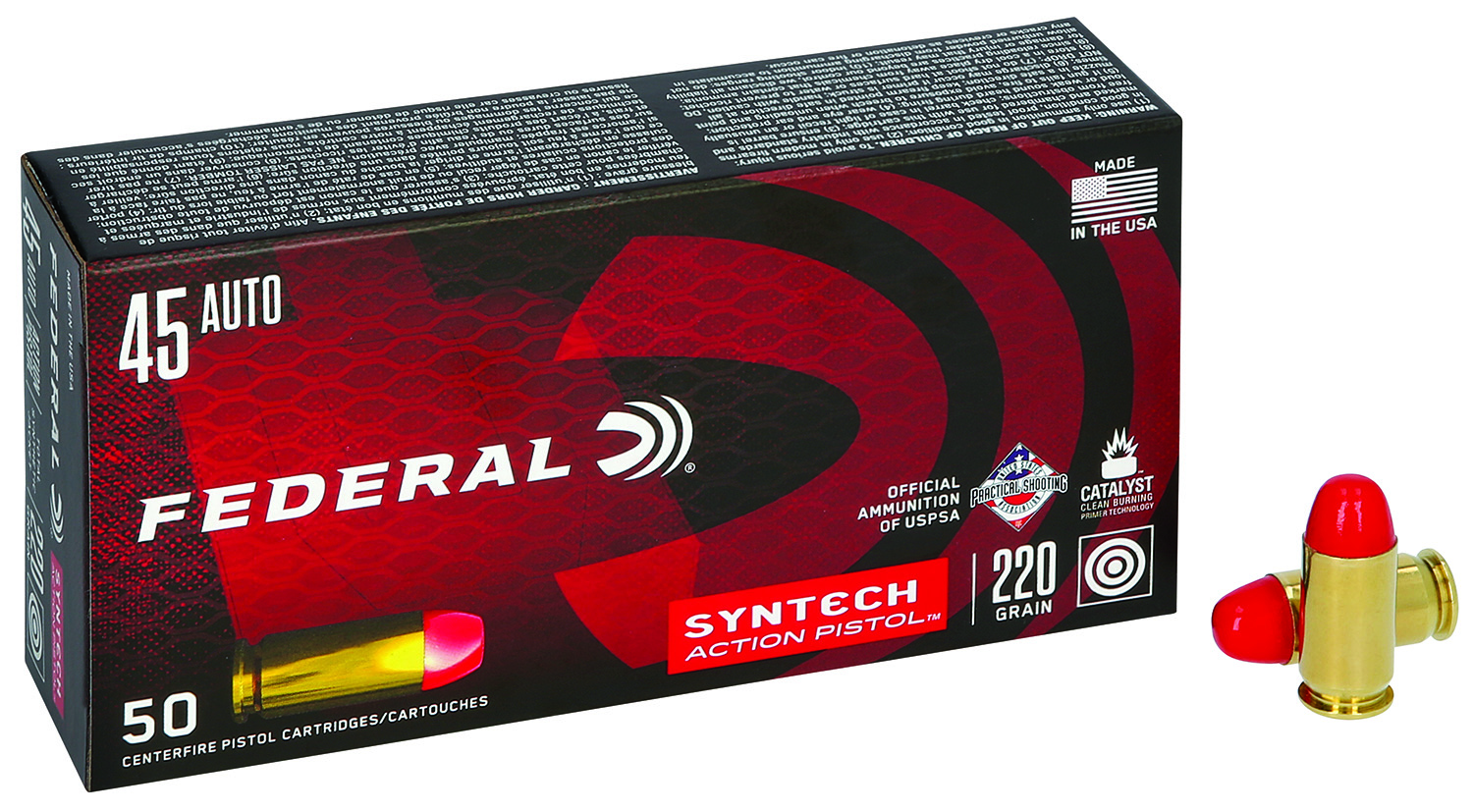 Federal AE45SJAP1 American Eagle Syntech Action Pistol 45ACP 220gr Total Syntech Jacket Flat Nose 50 Per Box/10 Case