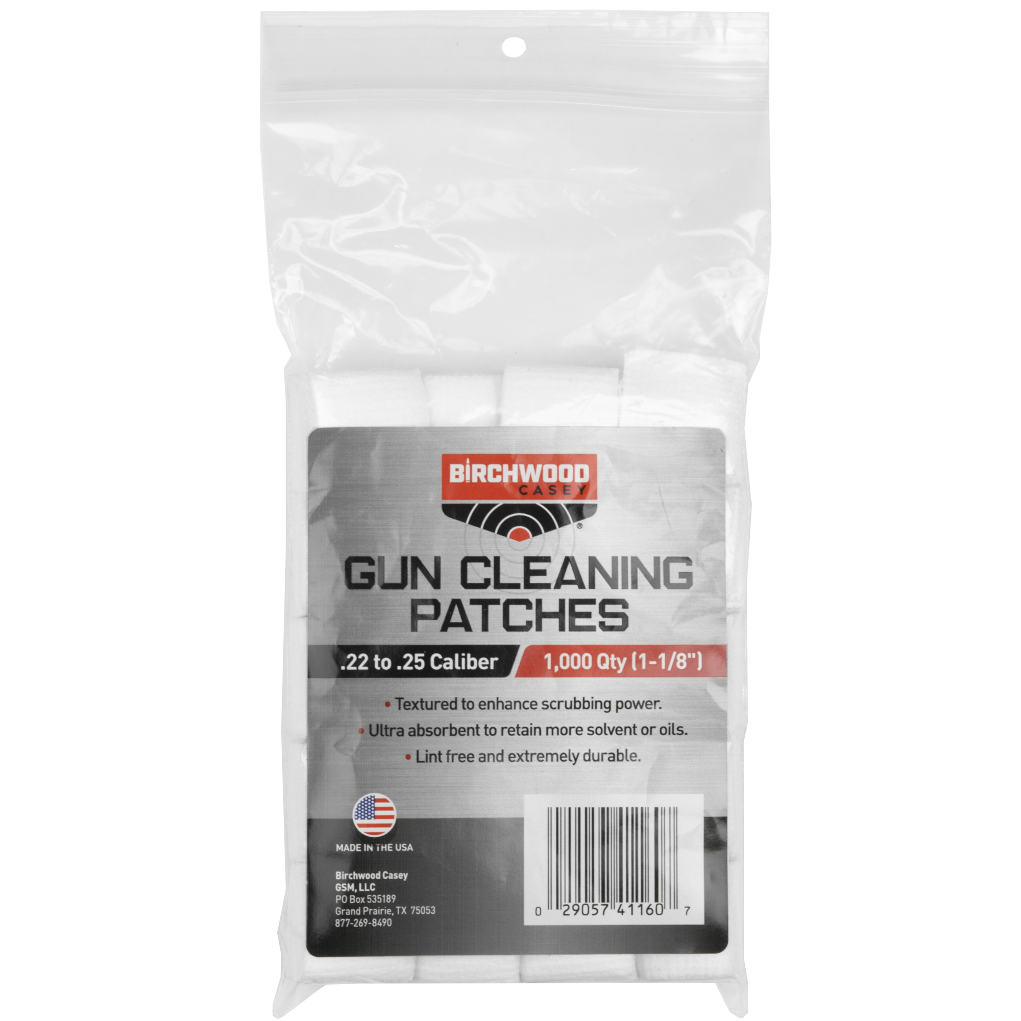 Birchwood Casey Cleaning Patches, 1 1/8", .22-.25 Caliber, 1,000 Patches