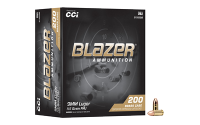 CCI Blazer Brass 9mm Luger 115gr FMJ 200 Round Tray
