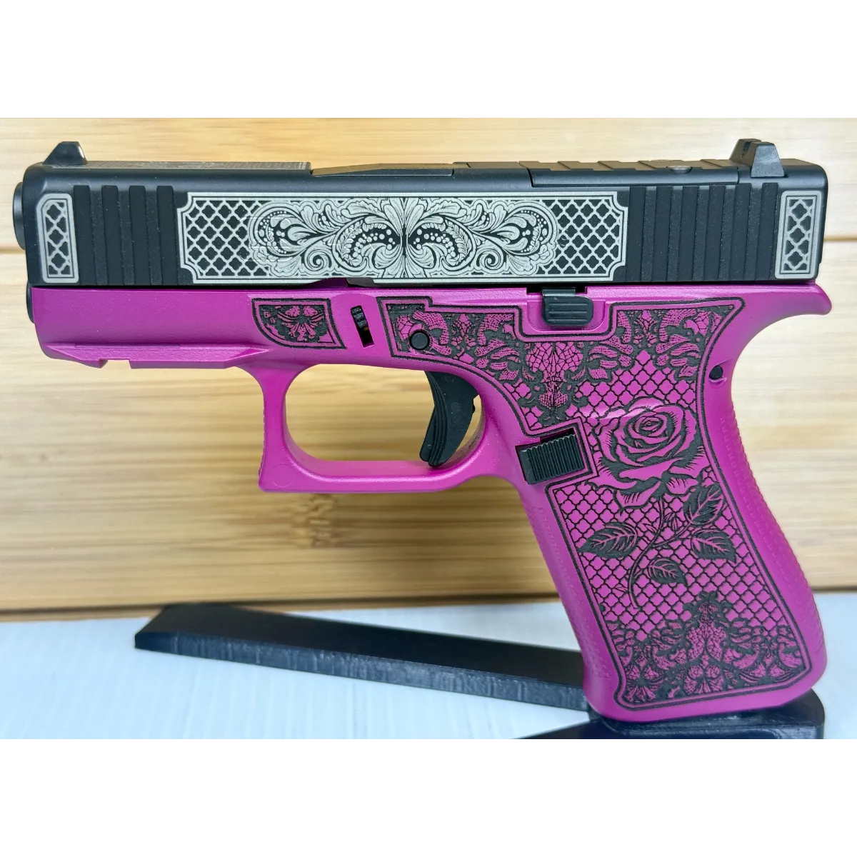 Glock 43X Glocks & Laces Black Cherry 9mm 10Rd Custom Engraved Pistol