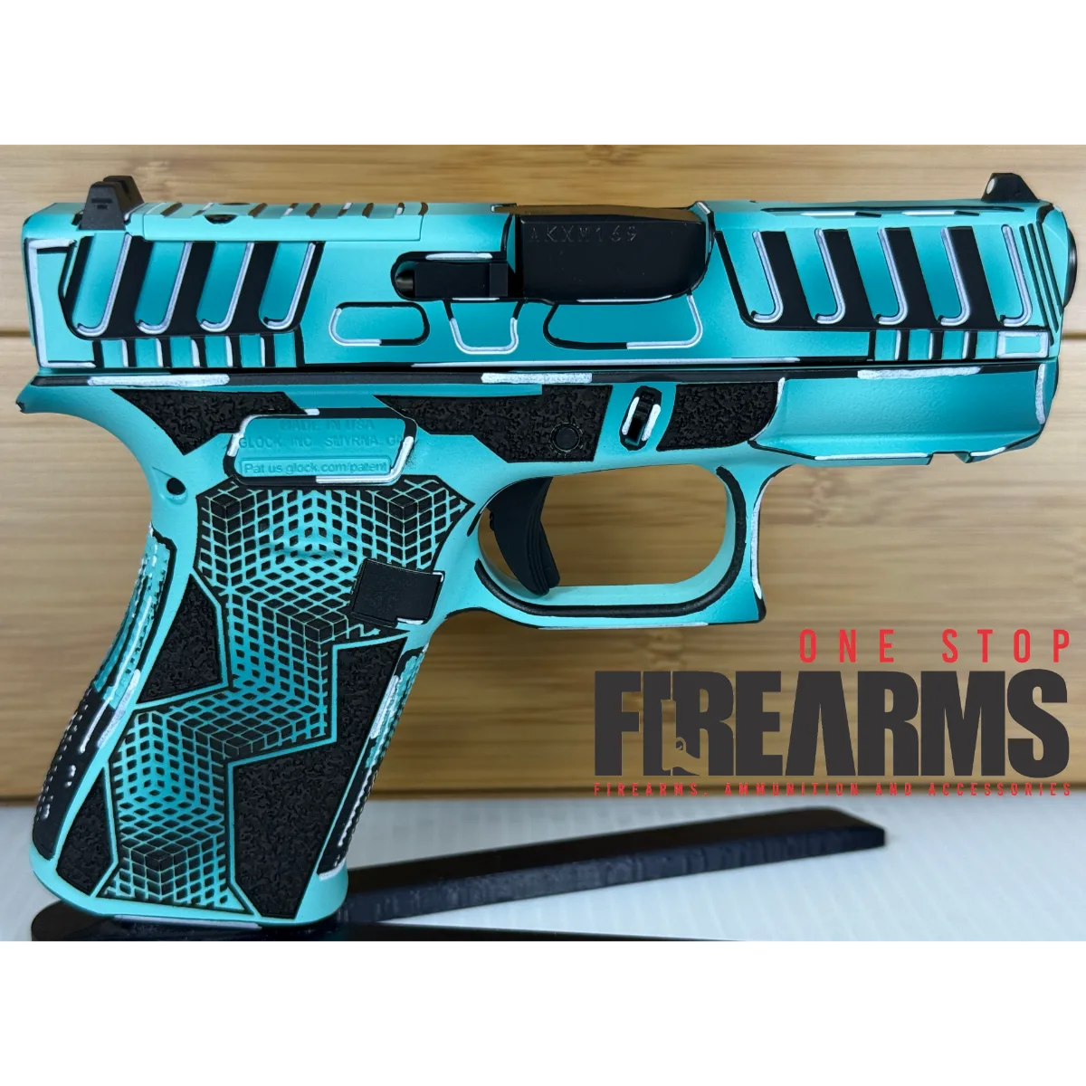 Glock 43X Anime Zombie Blue Custom 9mm Pistol Turquoise Cerakote