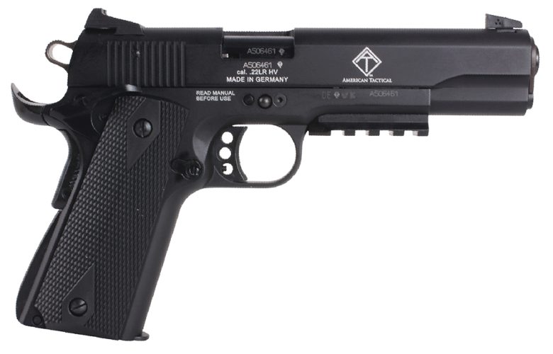 GSG GSG1911ADOP M1911 ADOP 22 LR 10+1 5" Black Steel/Threaded Barrel & Serrated Slide, Zinc Alloy w/Accessory Rail & Beavertail Frame Black Double Diamond Polymer Grip