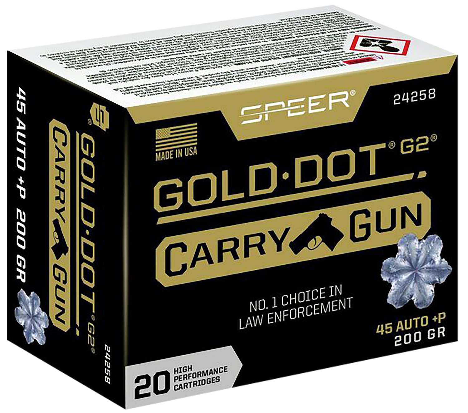 Speer 24258 Gold Dot Carry Gun 45ACP+P 200gr Hollow Point 20 Per Box/10 Case