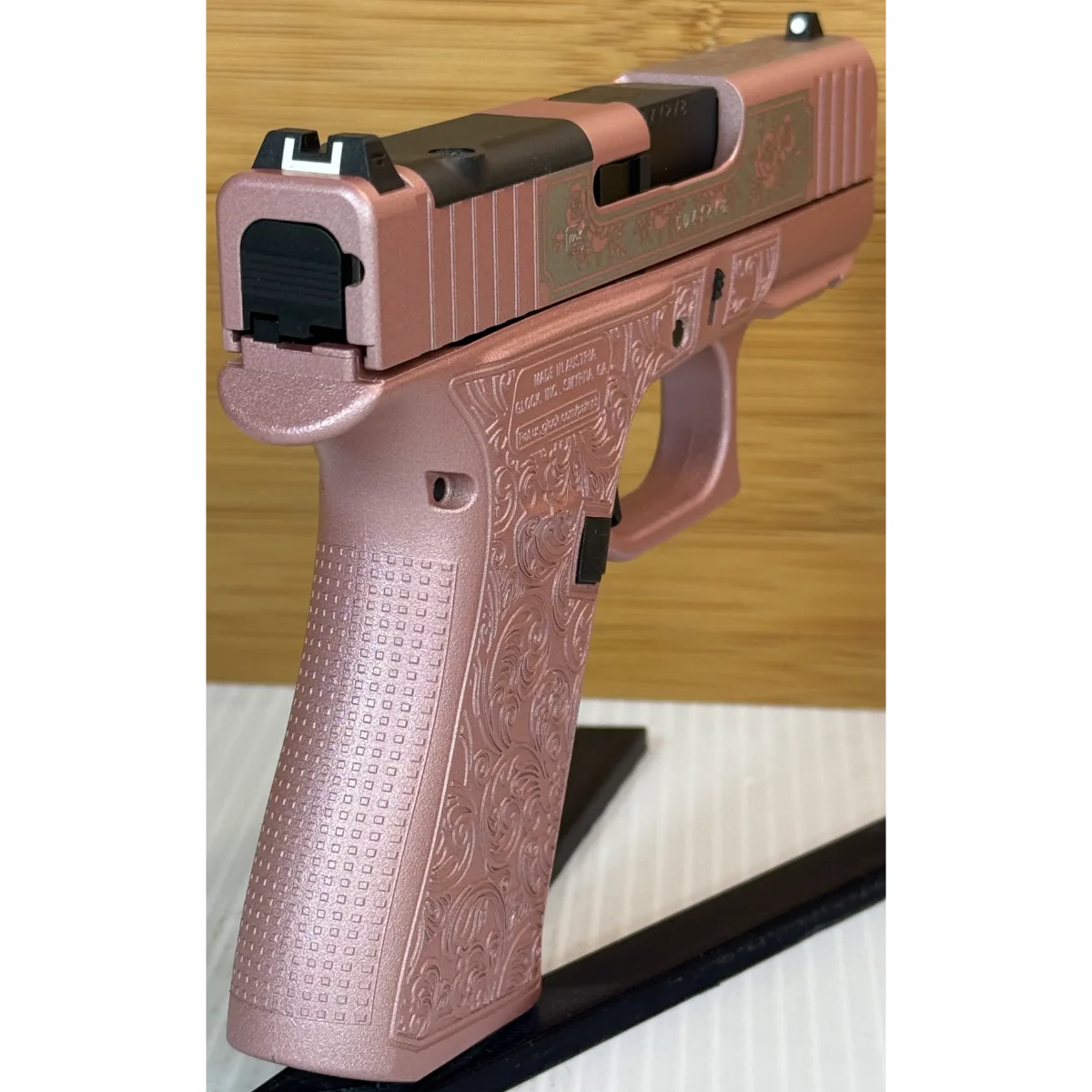 Glock 43X MOS Engraved Rose Gold "Glock N Roses" 9mm Pistol