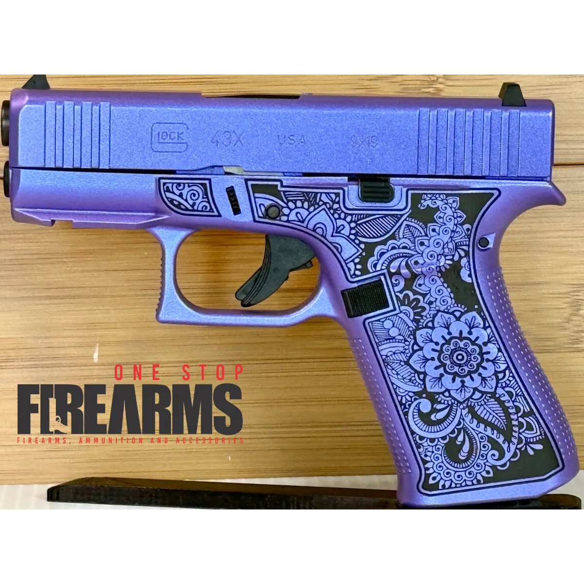Glock 43X Mandala Engraved 9mm Purple Pearl Handgun 10-Round