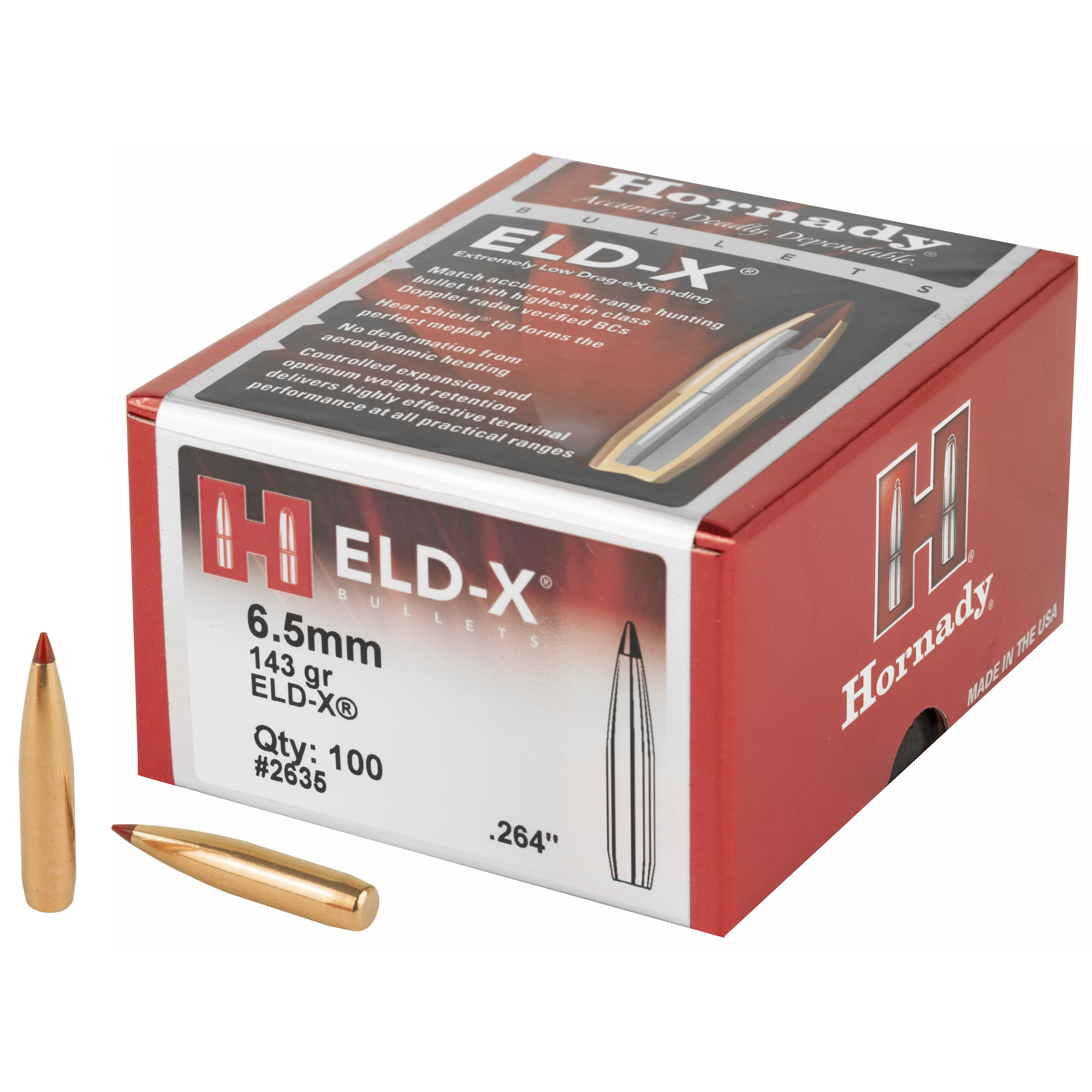 Hornady ELD-X 6.5mm .264 143 gr Bullets, 100 Per Box