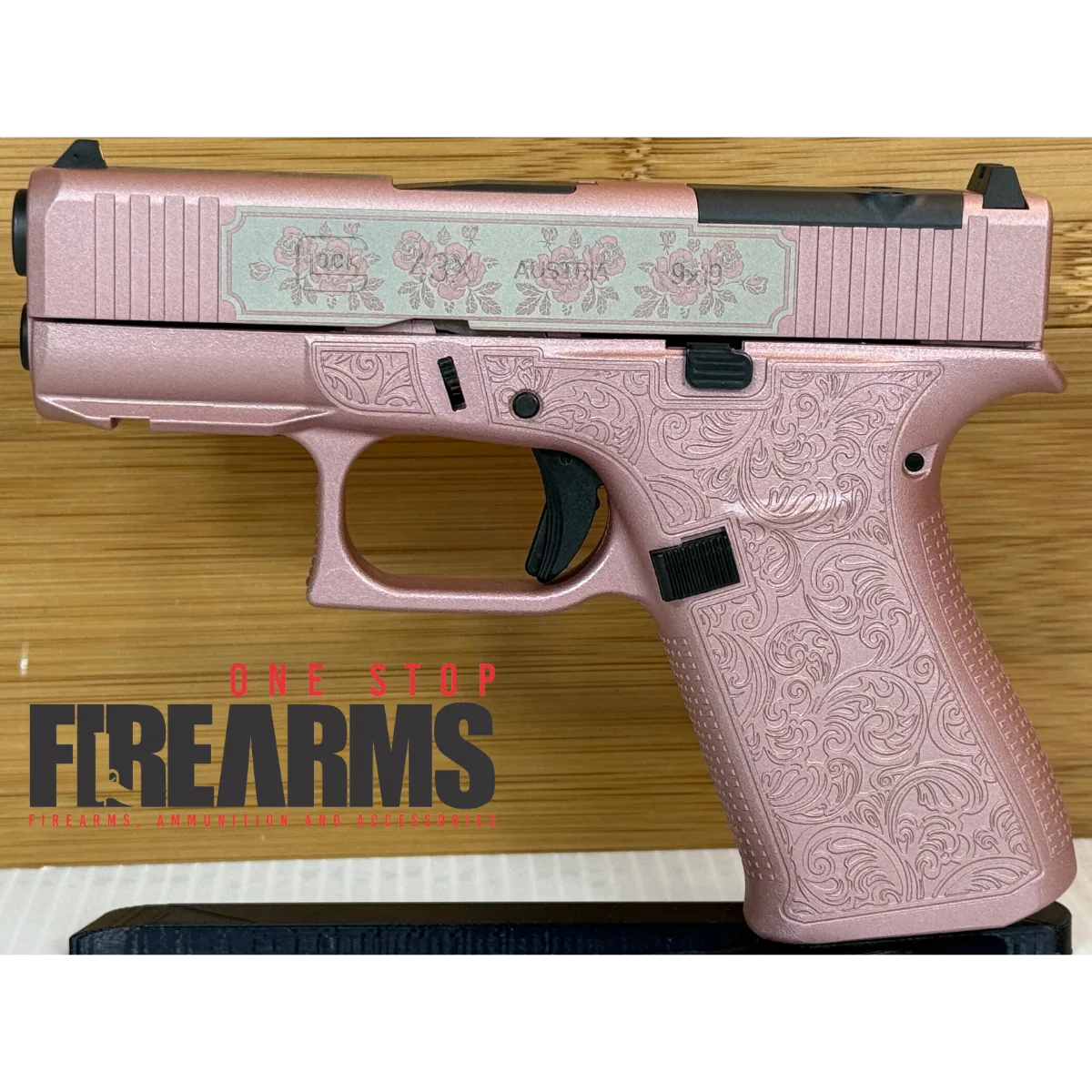 Glock 43X MOS Engraved Rose Gold "Glock N Roses" 9mm Pistol
