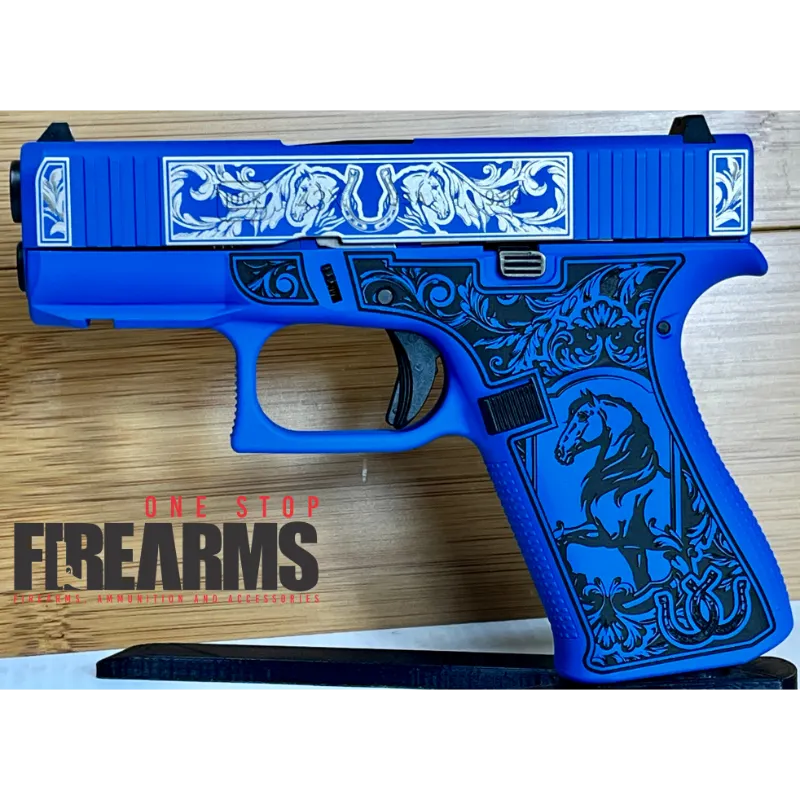 Glock 43X "Glock & Horses" Blue 9mm Pistol 3.4" Barrel 10rd (2) USA with Rail
