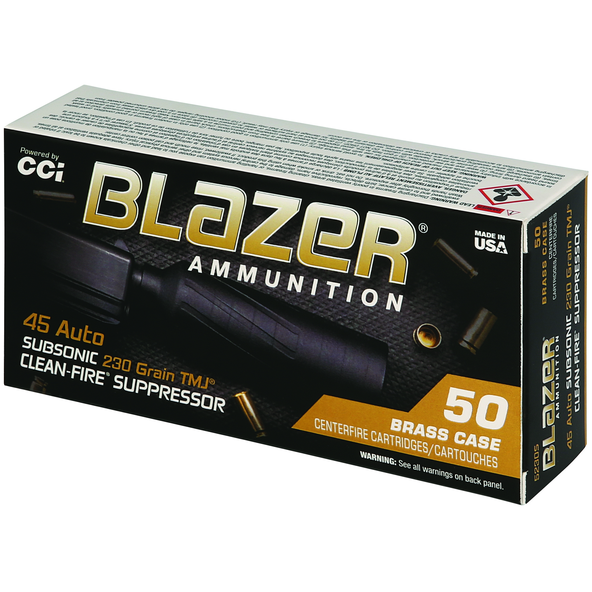 CCI Blazer 45 ACP 230 Grain Subsonic TMJ Ammunition