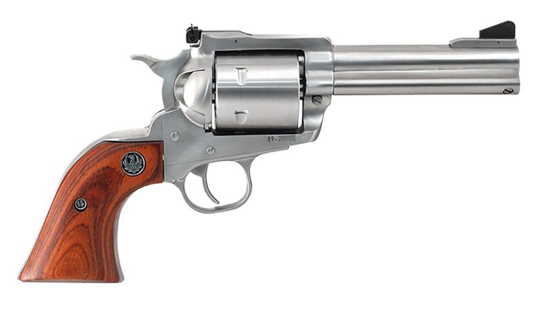 Ruger 0814 Super Blackhawk Large Frame 44 Rem Mag/44 Special 6rd 4.63" Satin Stainless Steel Barrel, Cylinder & Frame, Hardwood Grip, Transfer Bar Safety, Exposed Hammer