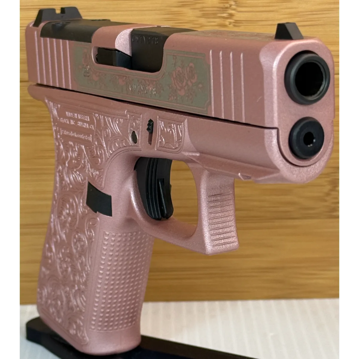 Glock 43X MOS Engraved Rose Gold "Glock N Roses" 9mm Pistol