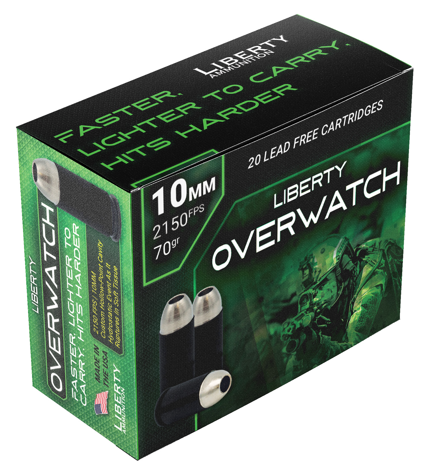 Liberty Ammunition LAOW10MM702150 OverWatch 10mmAuto 70gr Open Cavity Design 20 Per Box/50 Case