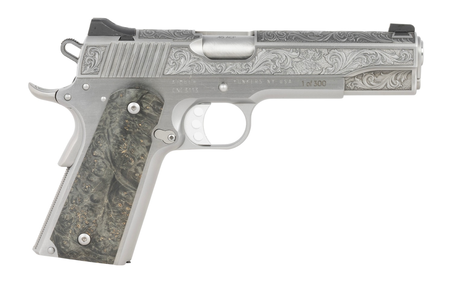 CNC Kimber 1911 Wildlife 45 ACP 7+1 5" Burled Maple Wood Handgun