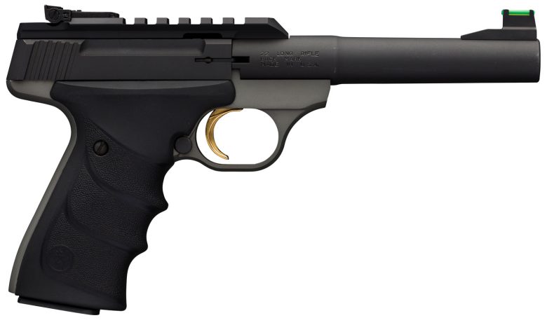Browning 051530490 Buck Mark Plus Practical 22 LR 10+1 5.50" Tapered Bull Barrel, Matte Black Optic Ready/Serrated Steel Slide, Matte Gray Aluminum Frame, Black Ultragrip RX Grips