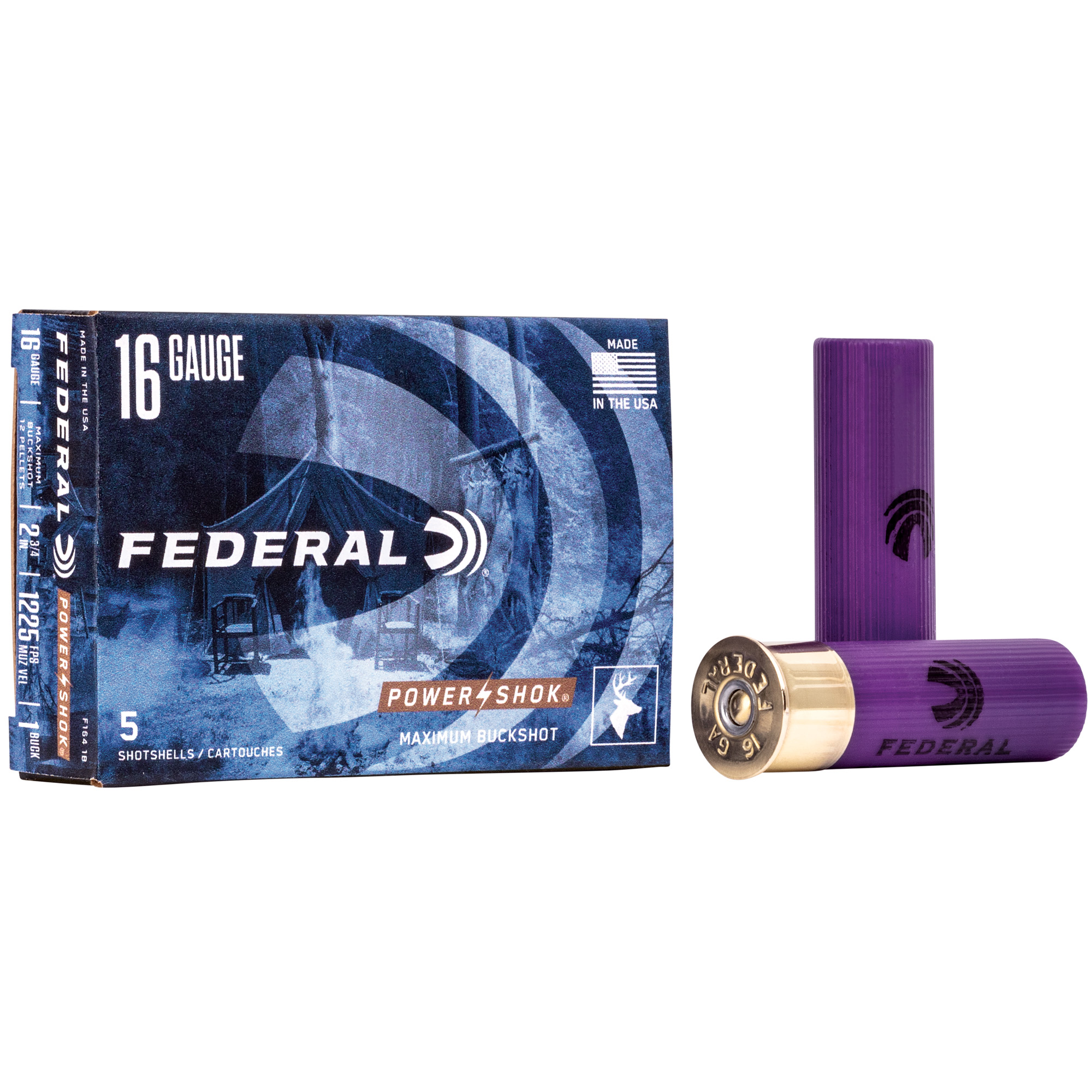 Federal Power-Shok 16 Gauge 2.75" 1 Buck Buckshot 12 Pellet 5 Round Box