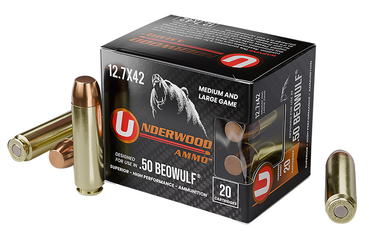 Underwood Ammo 557 50Beowulf 350gr Full Metal Jacket 20 Per Box/10 Case