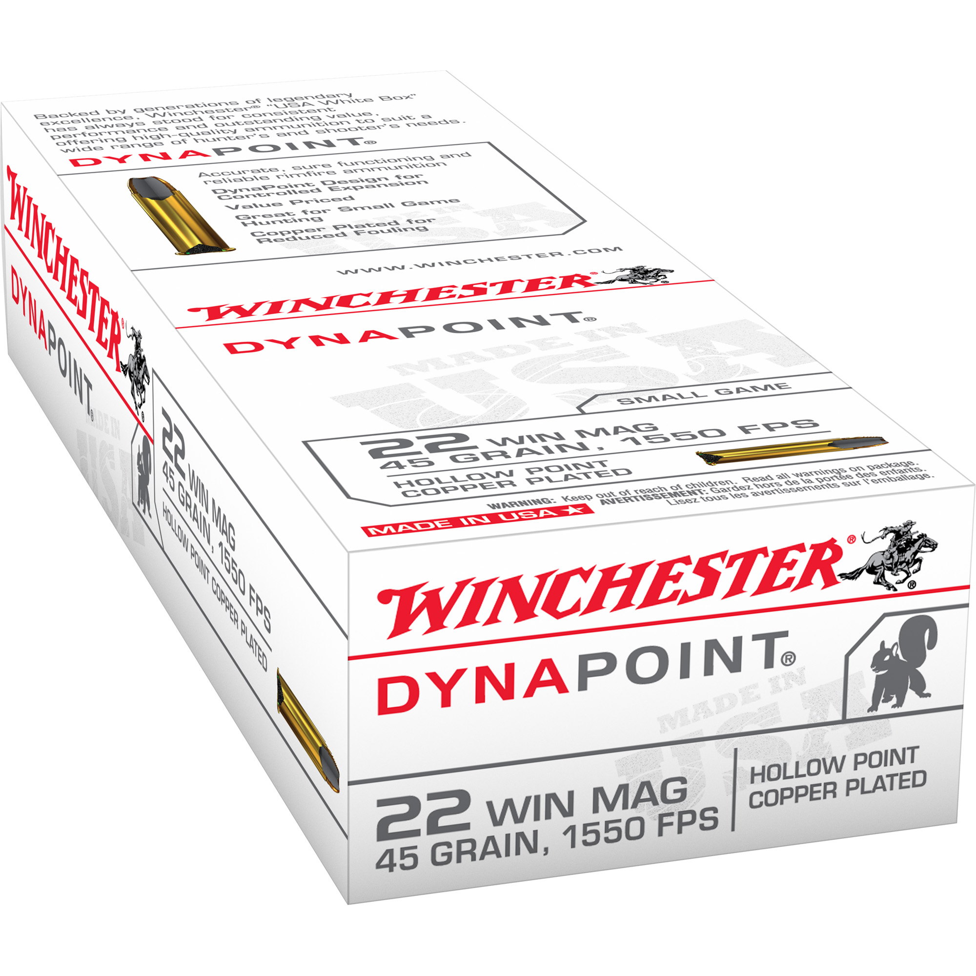 Winchester USA Dynapoint 22 WMR 45gr Copper Plated Hollow Point