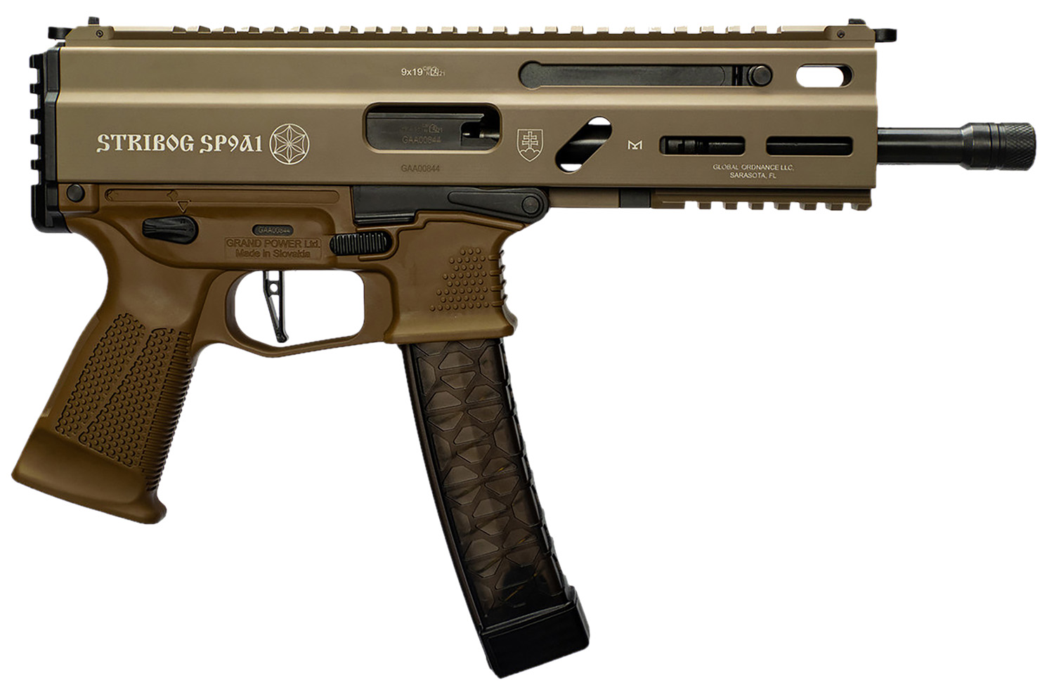 Grand Power Stribog SP9A1 9mm 8" 30+1 FDE Pistol M-LOK Picatinny