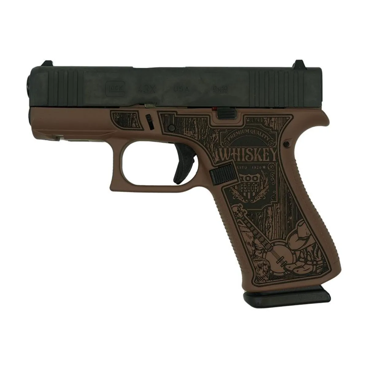 Glock 43X Country Bourbon Custom Engraved 9mm — Compact EDC Pistol