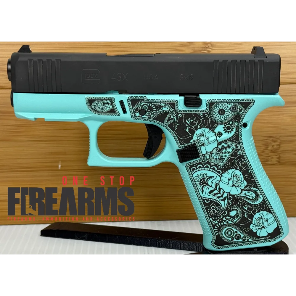 Glock 43X Robin's Egg Glocks & Roses 9mm – Compact Concealed Carry Pistol