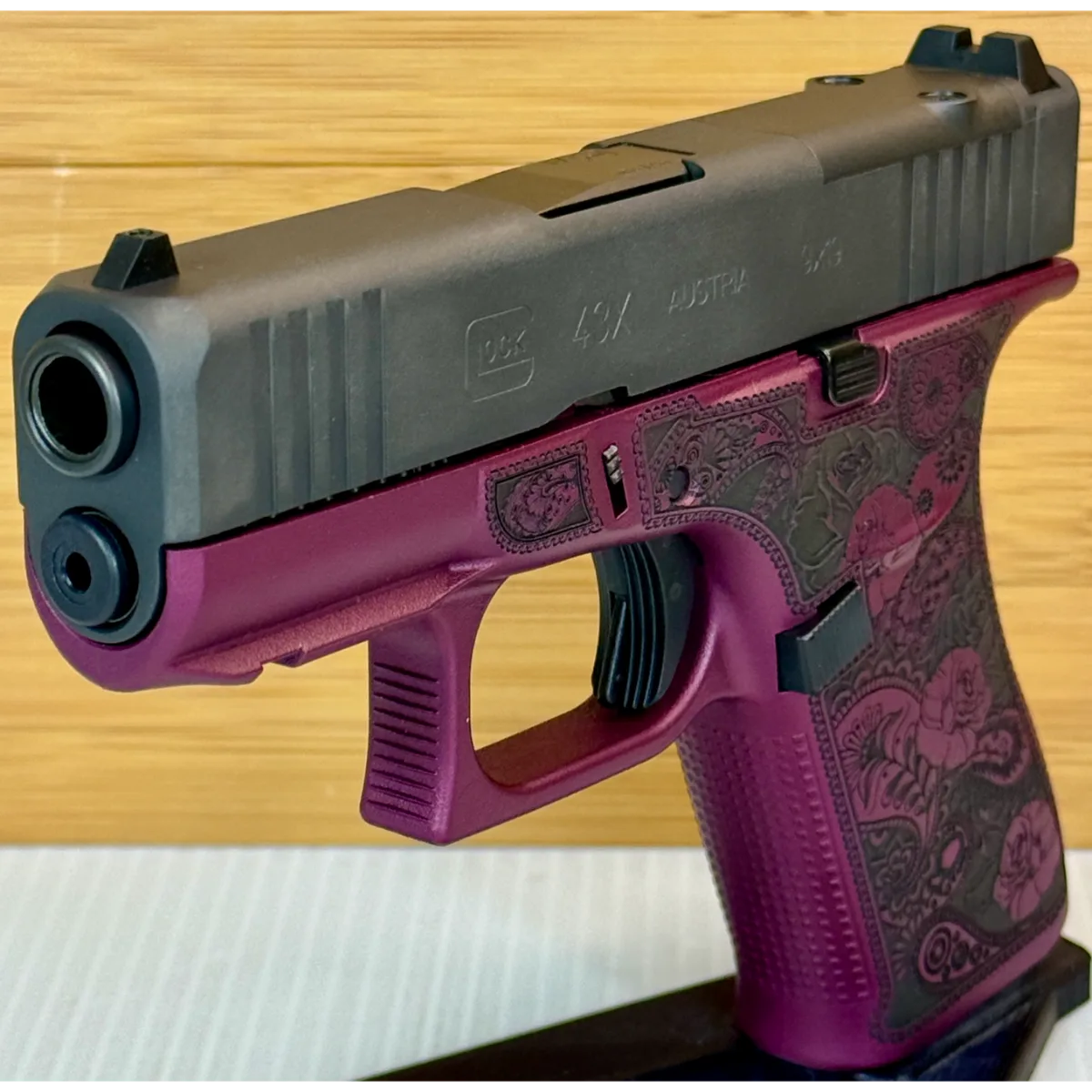 Glock 43X MOS Black Cherry Red Roses 9mm Pistol