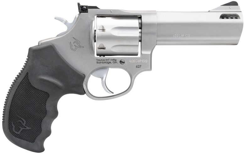 Taurus 2627049 Tracker 627 Medium Frame 357 Mag/38 Special +P 7rd 4" Matte Stainless Steel Barrel, Cylinder & Frame, Adjustable Rear Sight, Black Ribber Grip, Transfer Bar Safety, Exposed Hammer