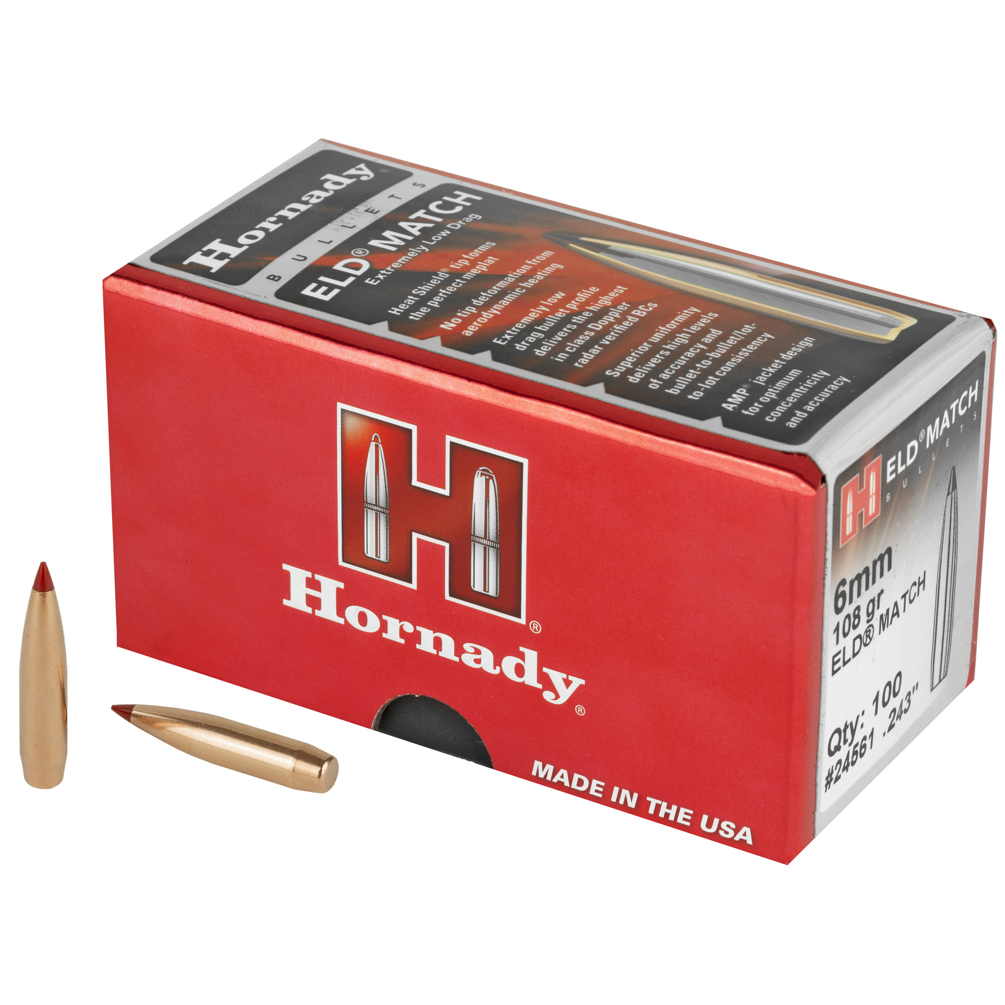 Hornady ELD-M 108 Grain Ballistic Tip .243 6mm Bullets - 100 Count