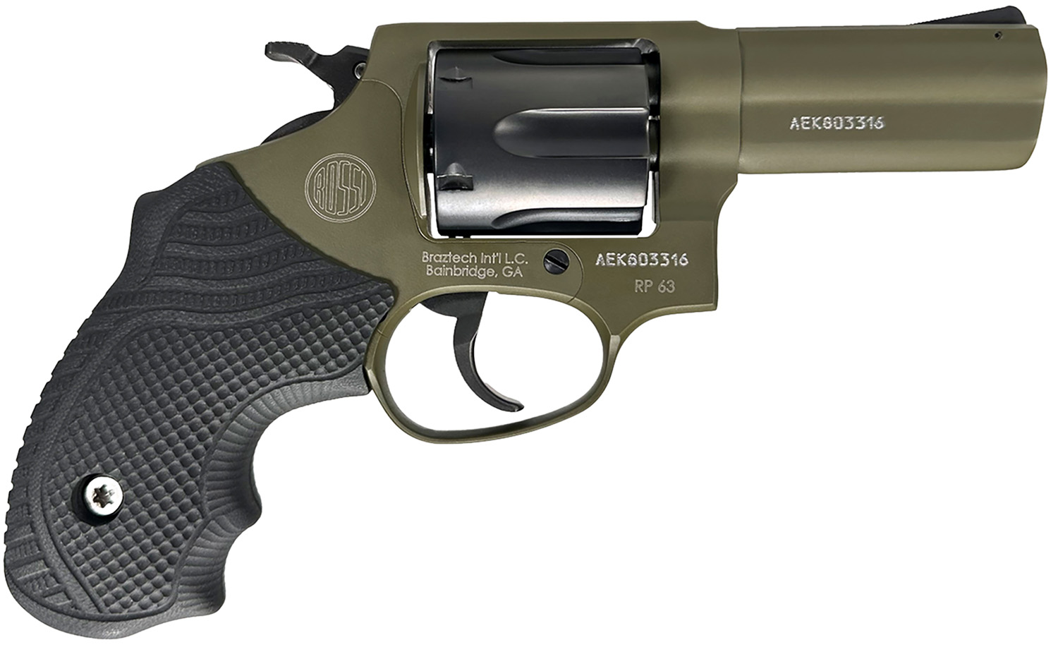 Rossi 2RP631FLOK RP63 Small Frame 357 Mag/38 Special +P 6rd 3" Sniper Green Cerakote Stainless Steel Barrel, Satin Stainless Cylinder, Sniper Green Cerakote Stainless Steel Frame, Black LOK Grip