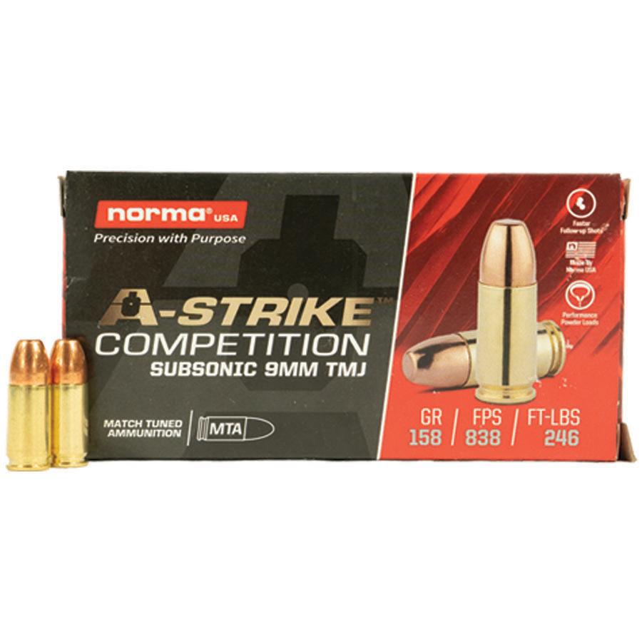 Norma A-Strike Subsonic 9mm 158gr TMJ 50rd Box