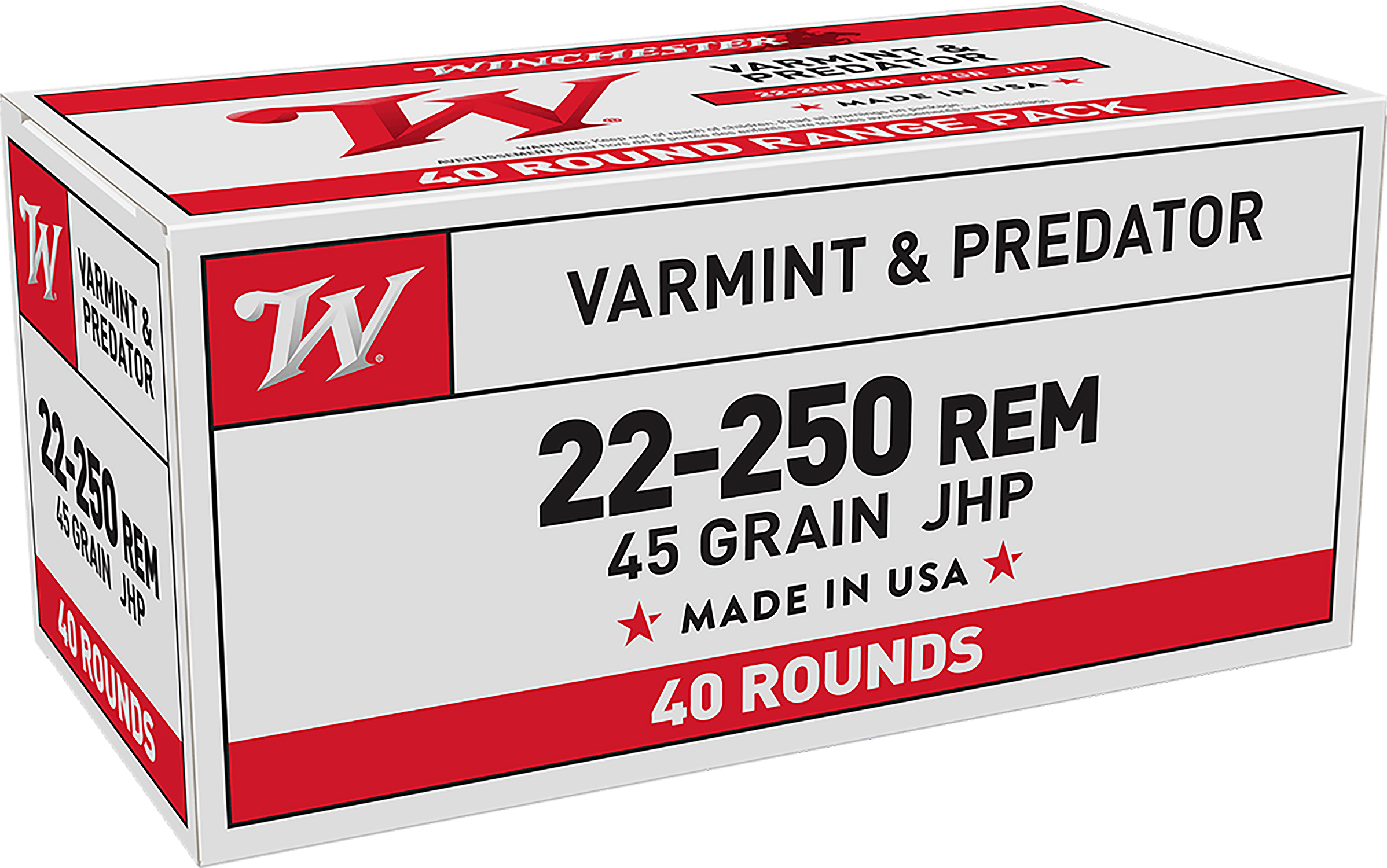 Winchester Ammo USA222502 USA 22-250Rem 45gr Jacketed Hollow Point 40 Per Box/10 Case