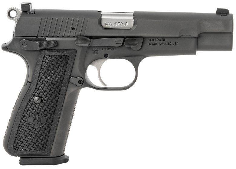 FN 66100256 High Power 9mm Luger 17+1, 4.70" Black Target Crown Steel Barrel, Black PVD Serrated Steel Slide & Steel Frame w/Beavertail, Black Textured Polymer Grip, Ambidextrous