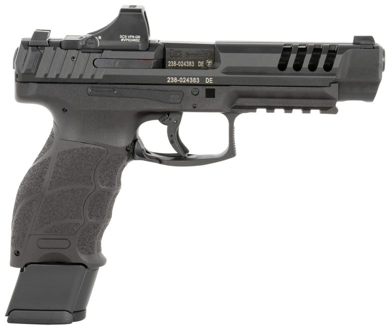 HK 81000877 VP9L SCS 9mm Luger 20+1 5" Black Polygonal Rifled Barrel, Long/Lightening Cuts/Optic Cut SCS Steel Slide, Polymer Frame w/Picatinny Rail, Black Interchangeable Backstrap Grip
