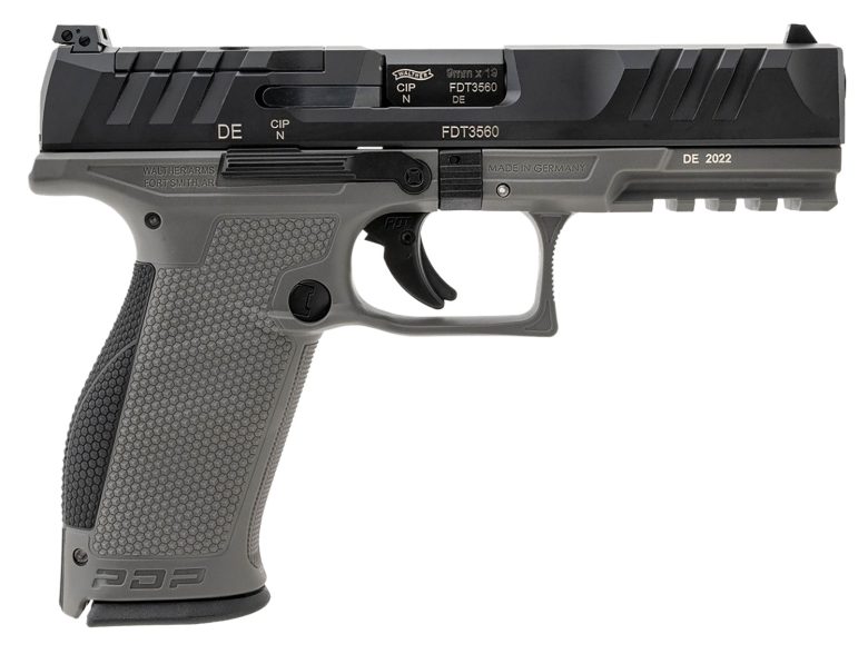 Walther Arms 2858371 PDP 9mm Luger 18+1 4.50" Black Polygonal Rifled Barrel, Black Optic Ready/Serrated Slide, Gray Polymer Frame w/Picatinny Rail, Black Performance Duty Texture Grips, Ambidextrous