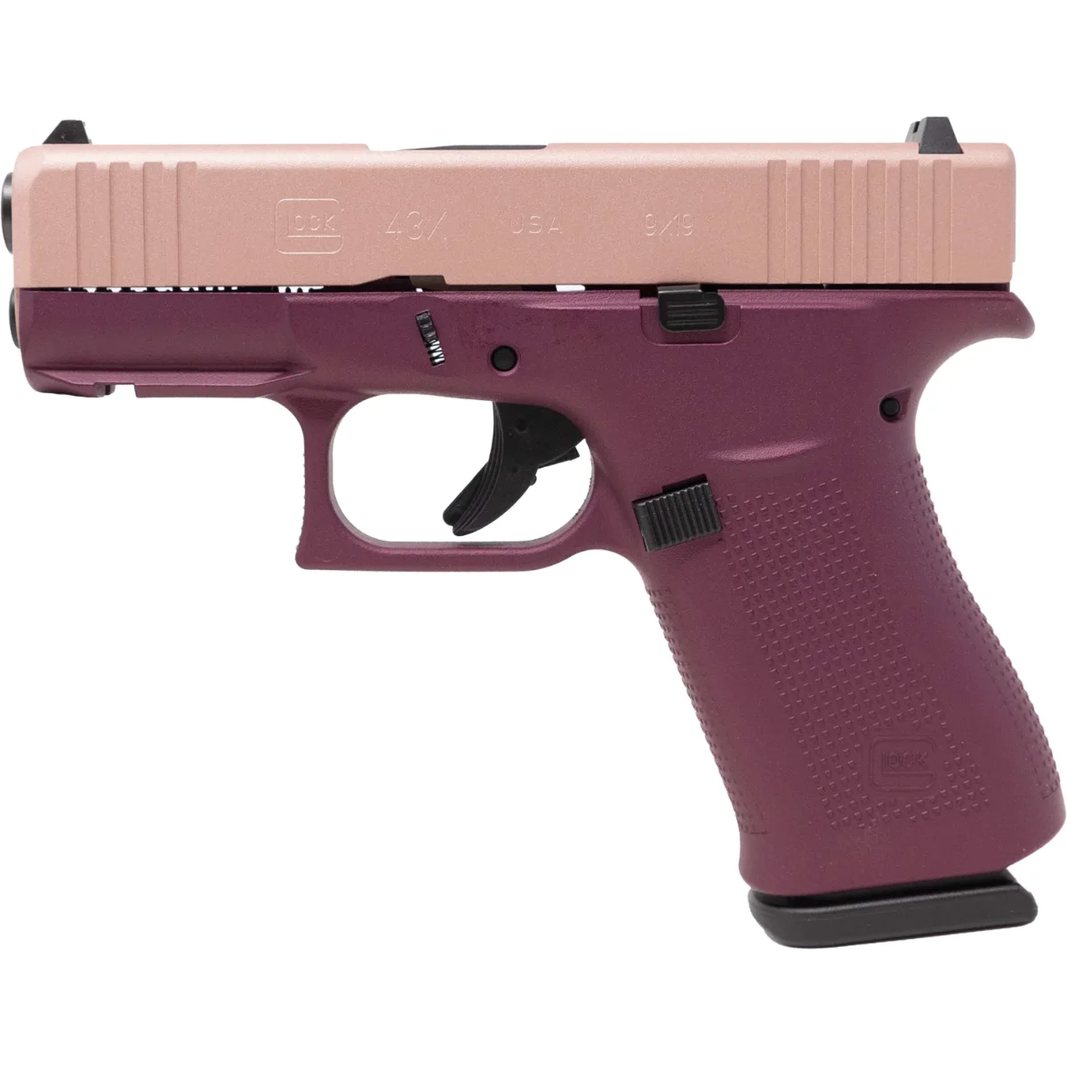Glock 43X Custom 9mm Black Cherry Frame Rose Gold Slide 10-Round