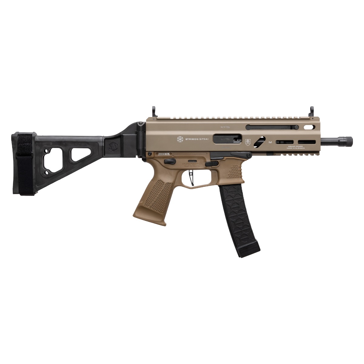 Grand Power Stribog SP9A1 9mm 8" FDE Pistol w/ SBT Folding Brace