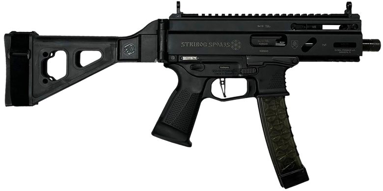 Grand Power 810091152836 Stribog SP9A35S 9mm Luger 30+1 8" Black Picatinny Rail Receiver, SB Tactical Brace, Black Polymer Grip