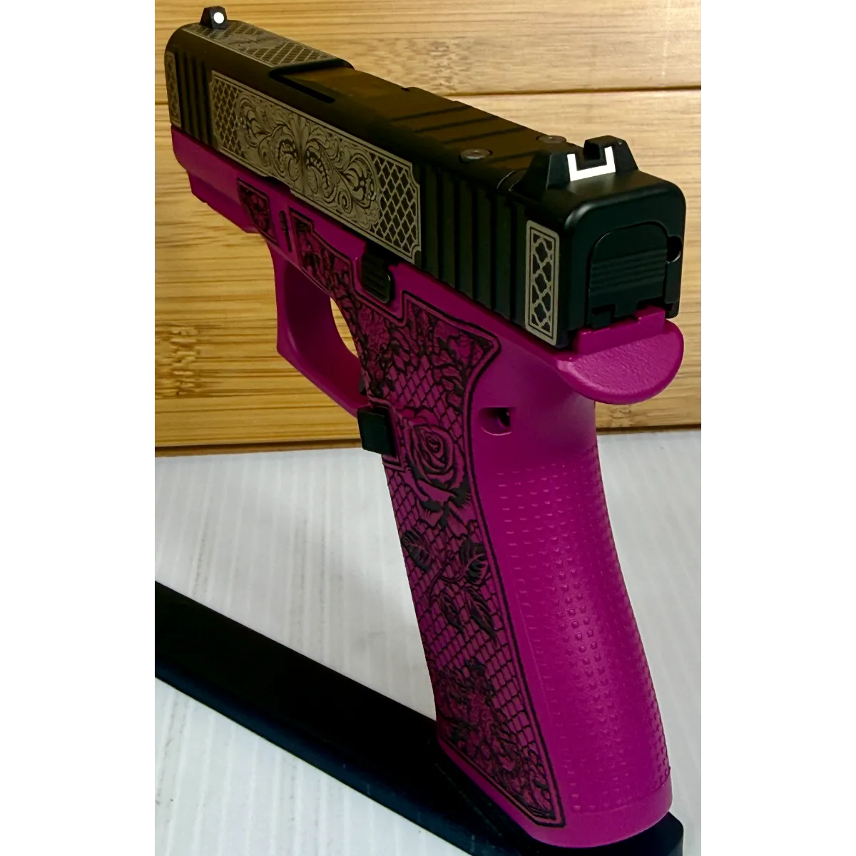 Glock 43X Glocks & Laces Black Cherry 9mm 10Rd Custom Engraved Pistol