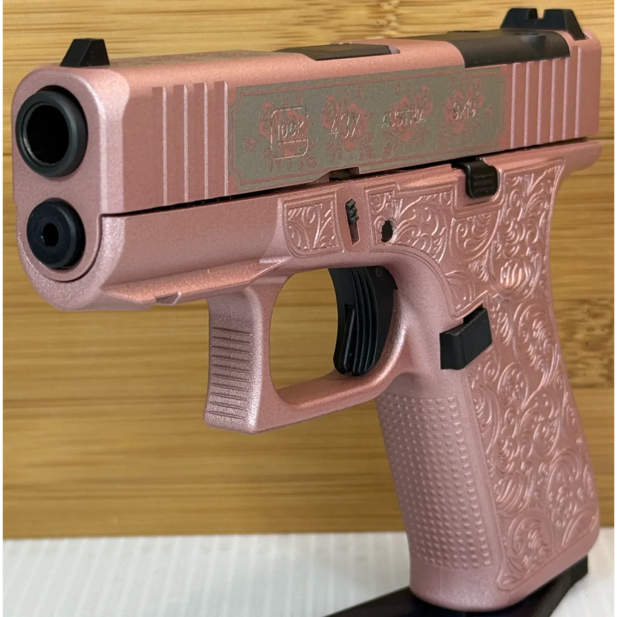 Glock 43X MOS Engraved Rose Gold "Glock N Roses" 9mm Pistol