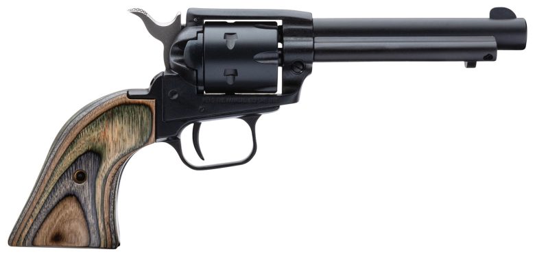 Heritage Mfg RR22CH4 Rough Rider 22 LR 6 Shot, 4.75" Black Oxide Steel Barrel, Simulated Case Hardened Zinc Alloy Frame, Black Oxide Cylinder, Camo Laminate Grip, Manual Safety, Exposed Hammer