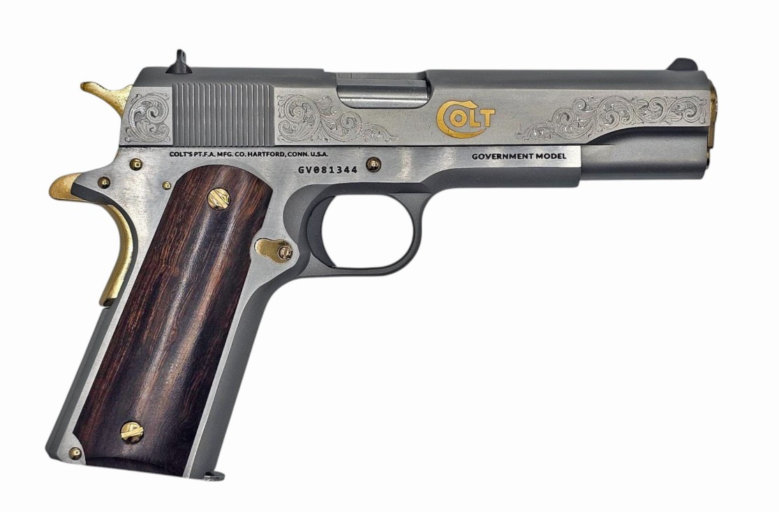 CNC Firearms Colt 1911 Rampant 45 ACP 5" Gold Engraved Pony Ironwood Grip