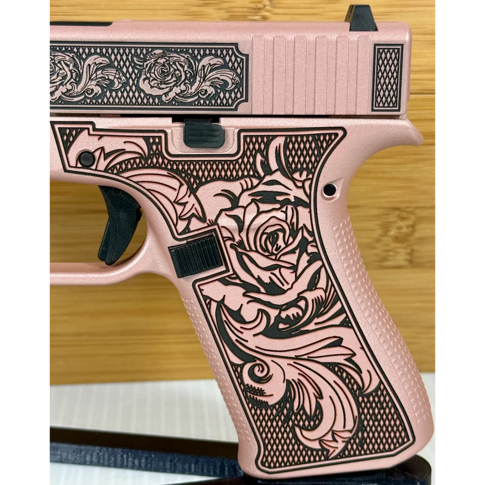 Glock 43X "Glock & Roses II" Pink 9mm Pistol 3.4" Barrel 10rd (2) USA with Rail