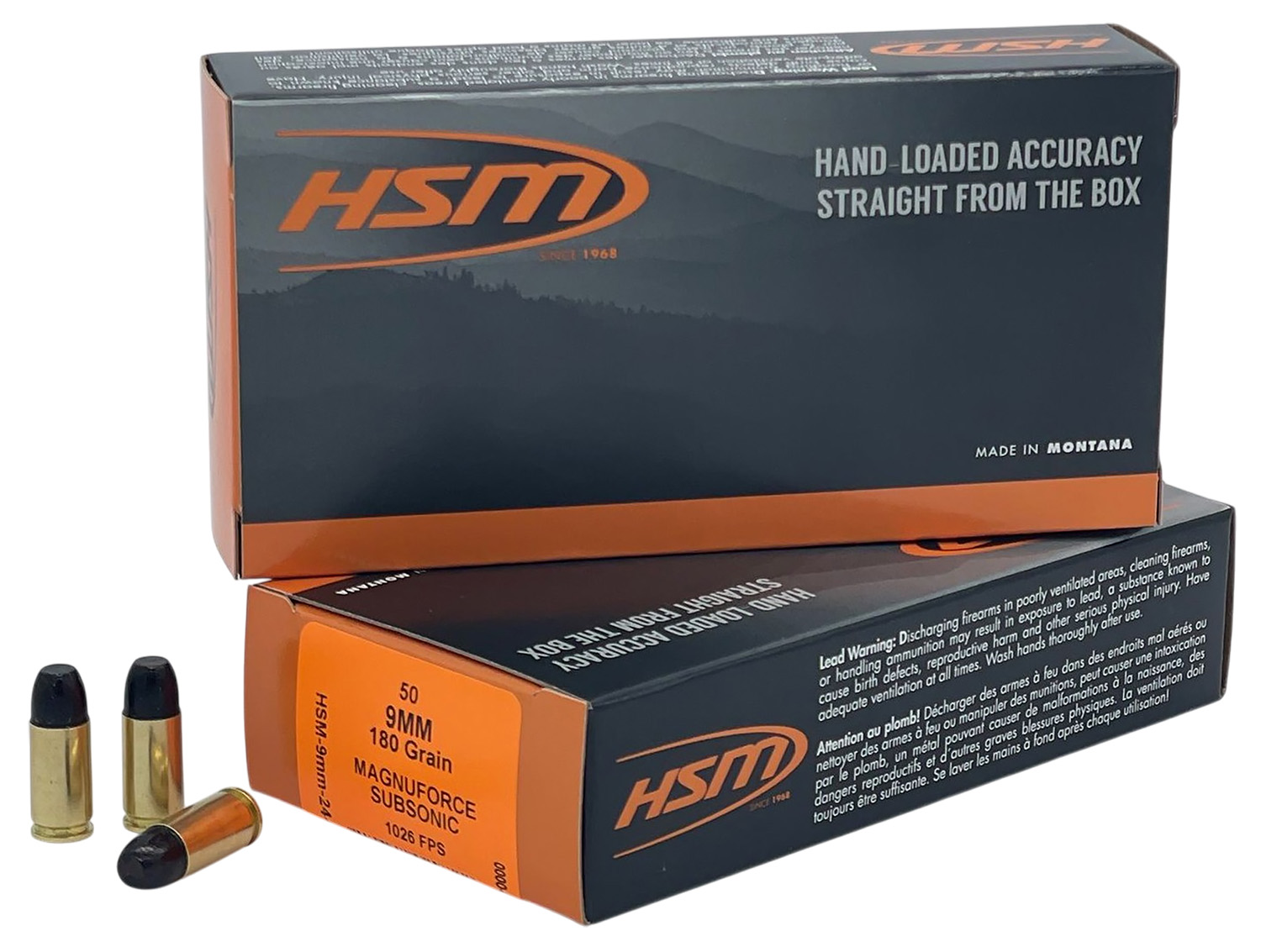 HSM 9MM24N   9mmLuger Subsonic 180gr Hard Cast Long Flat Nose 50 Per Box/10 Case