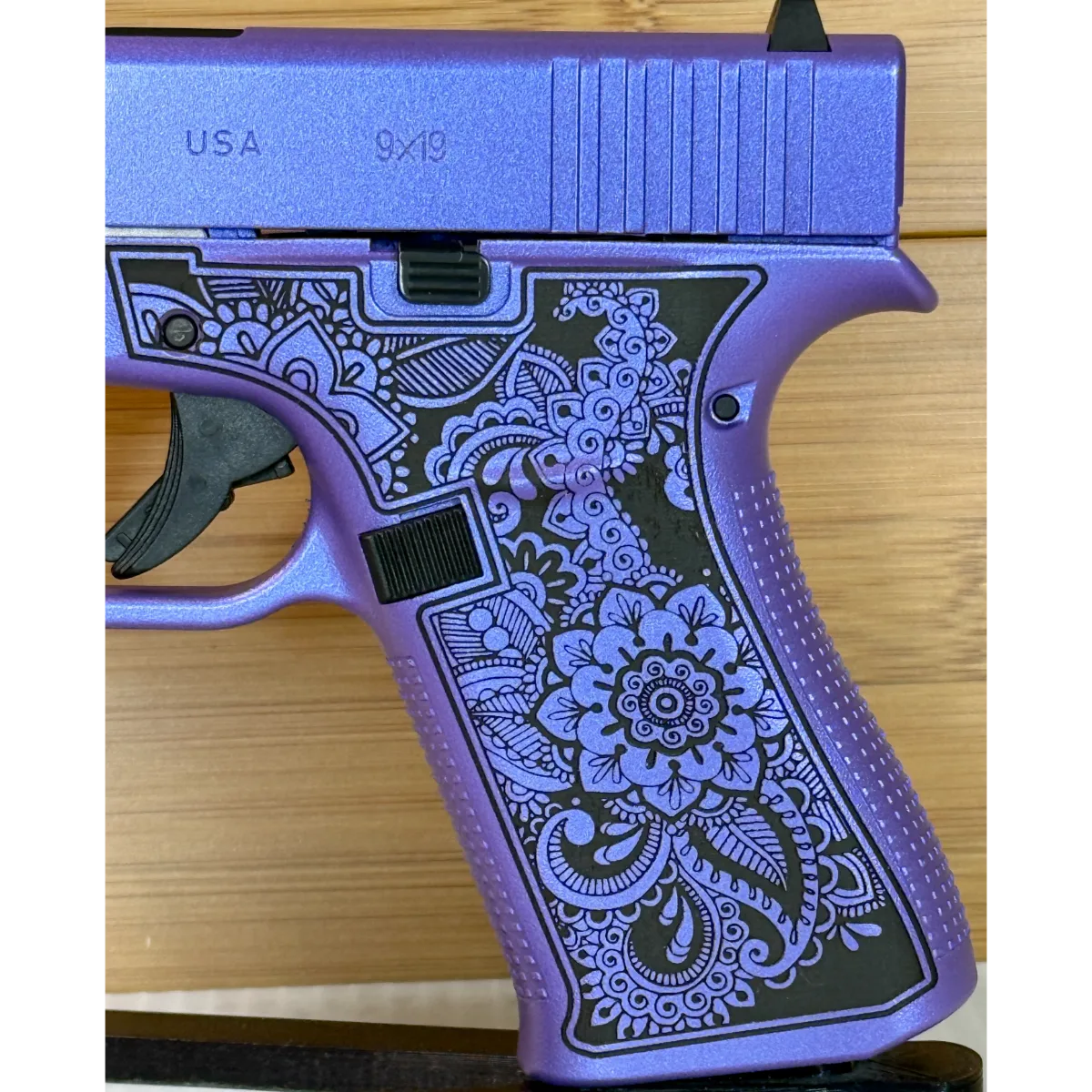 Glock 43X Mandala Engraved 9mm Purple Pearl Handgun 10-Round