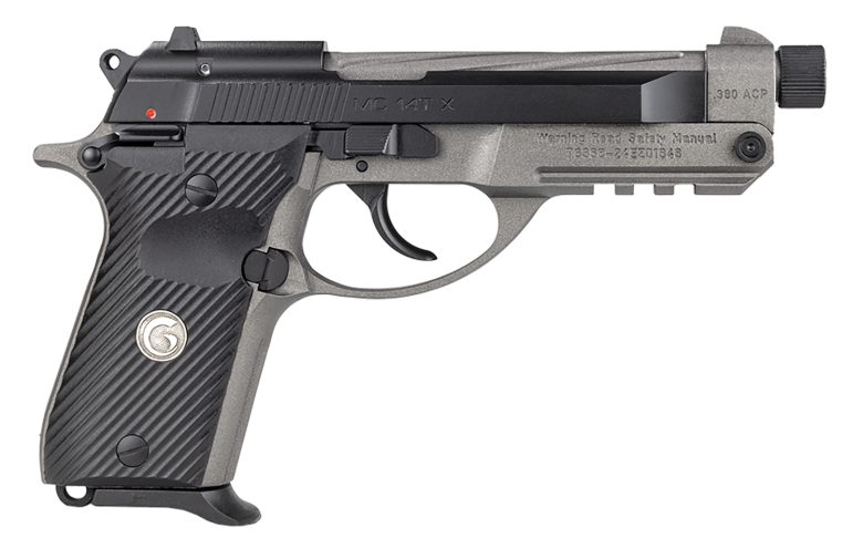 Girsan 390890 MC 14TX 380 ACP 13+1 4.90" Tungsten Cerakote Spiral Fluted Threaded Tip-Up Barrel, Matte Black Serrated Steel Slide, Tungsten Cerakote Aluminum Frame w/Picatinny Rail, Black G10 Grip