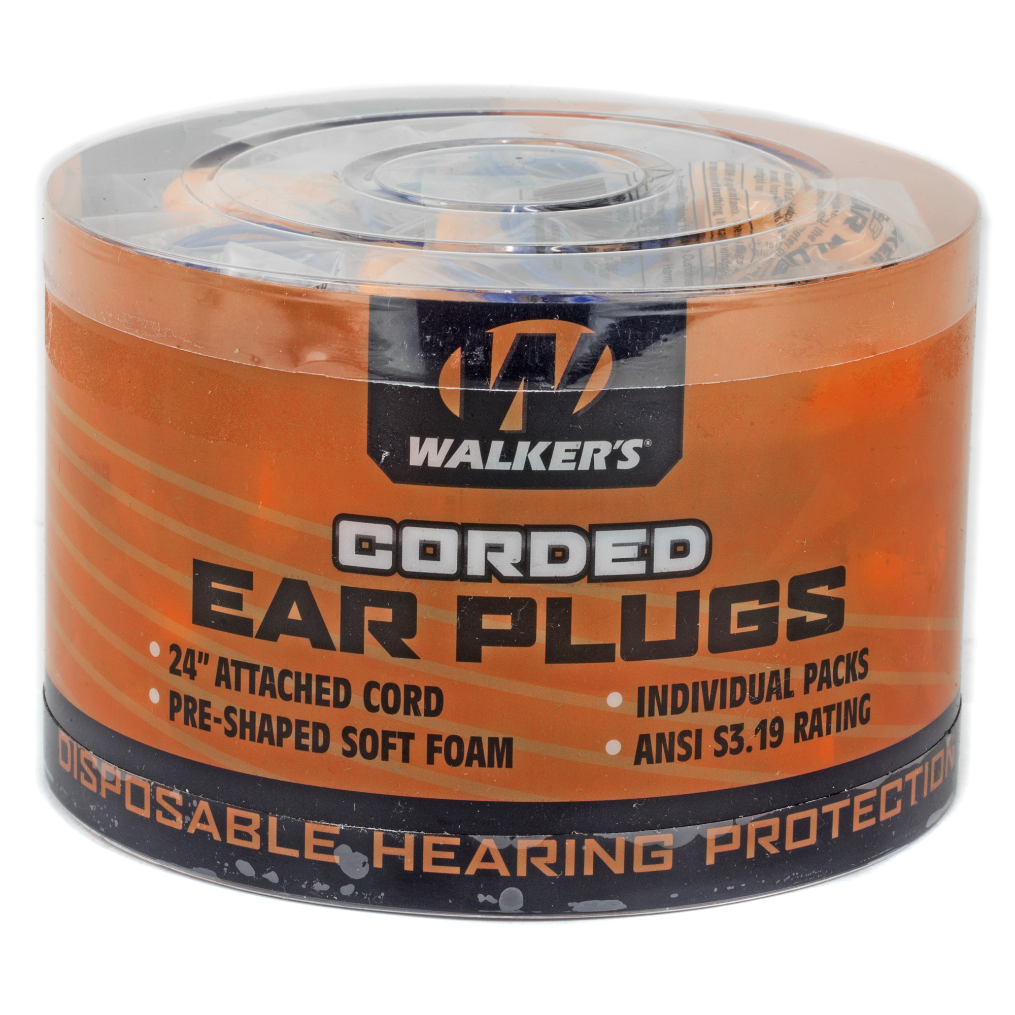 Walker's Game Ear Corded Foam Ear Plugs, Orange, 50 Pairs