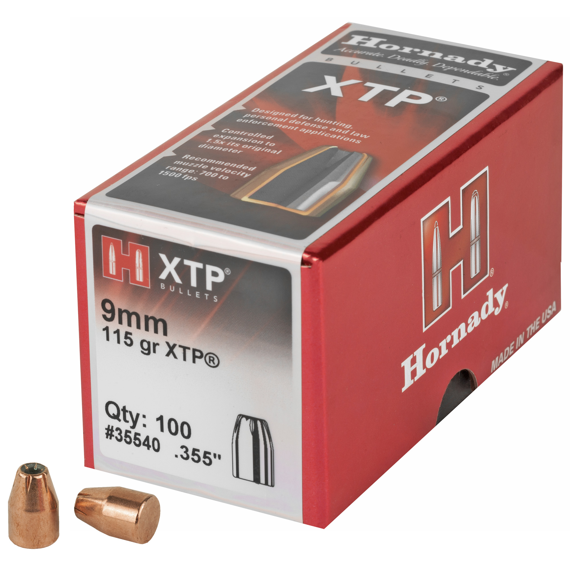 Hornady XTP .355 9mm 115 Grain Hollow Point Bullets - 100 Count
