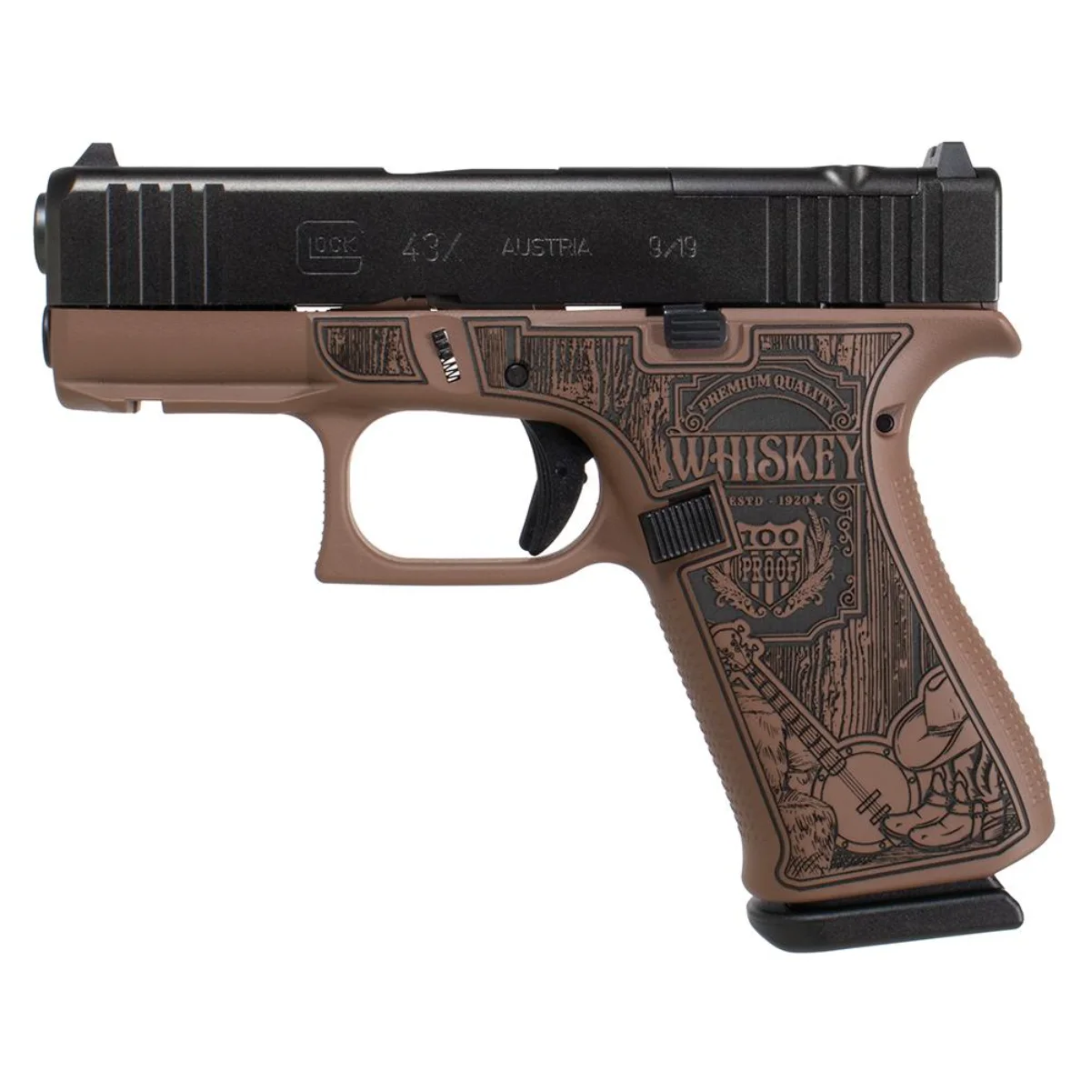 Glock 43X MOS 9mm Custom Engraved Country Bourbon Brown 10Rd Pistol