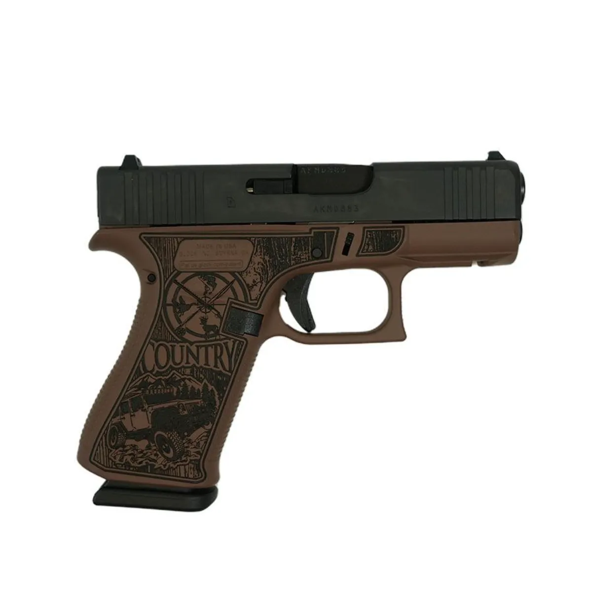Glock 43X Country Bourbon Custom Engraved 9mm — Compact EDC Pistol